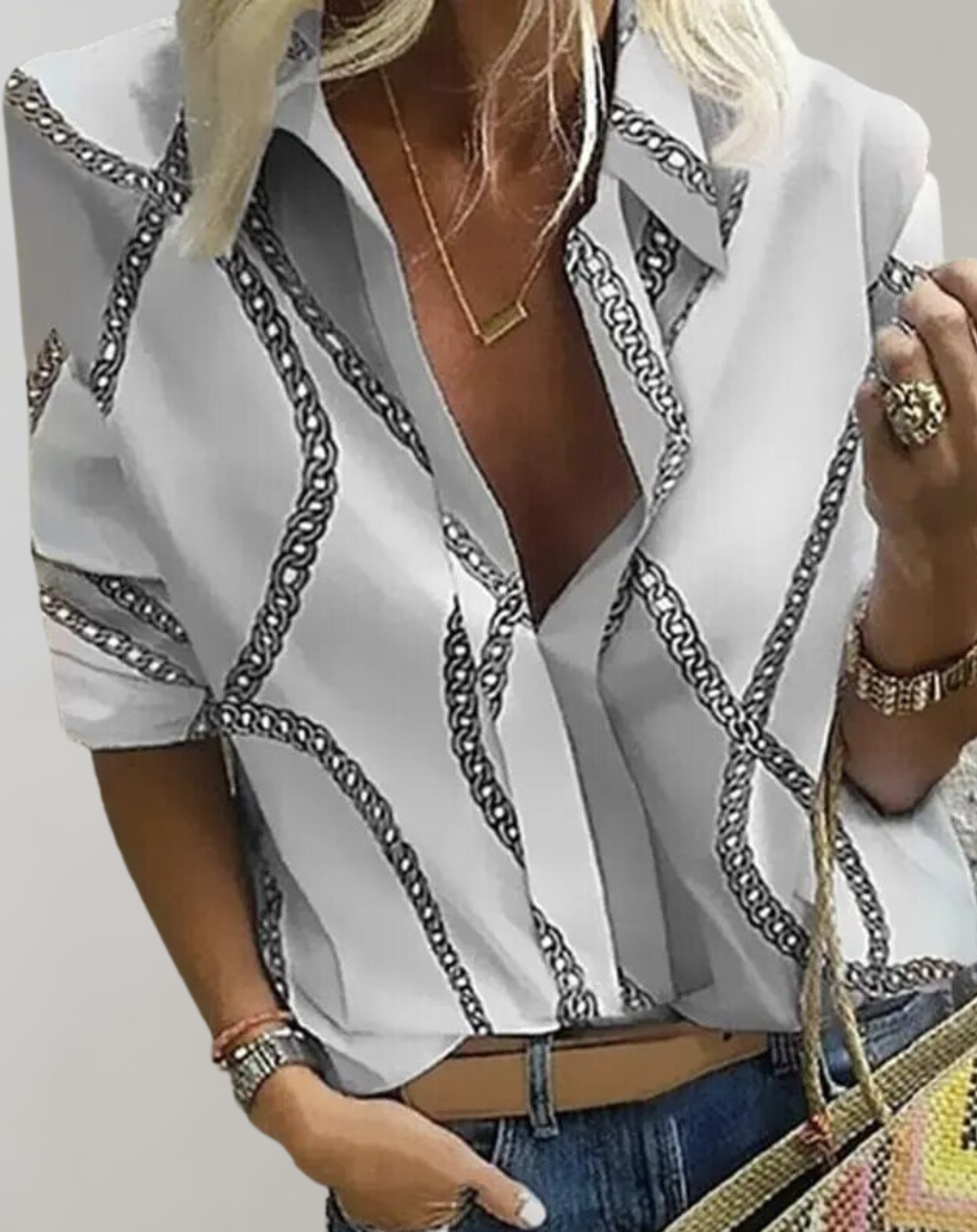 Isabella | Chain Pattern Tailored Fit Long Sleeve Blouse