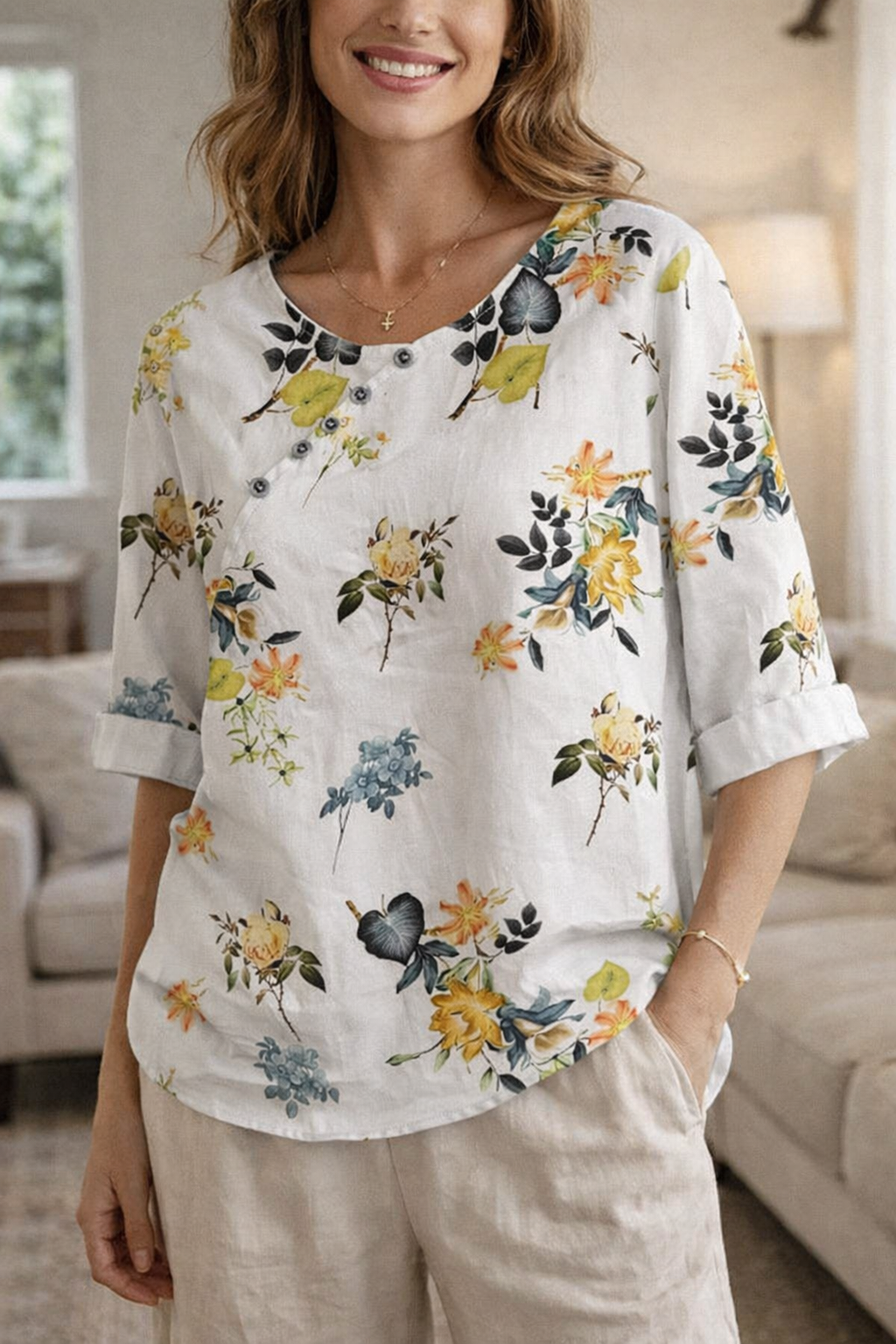 Women's Blouse – Linen Blend Relaxed Fit Casual | Amelia 1