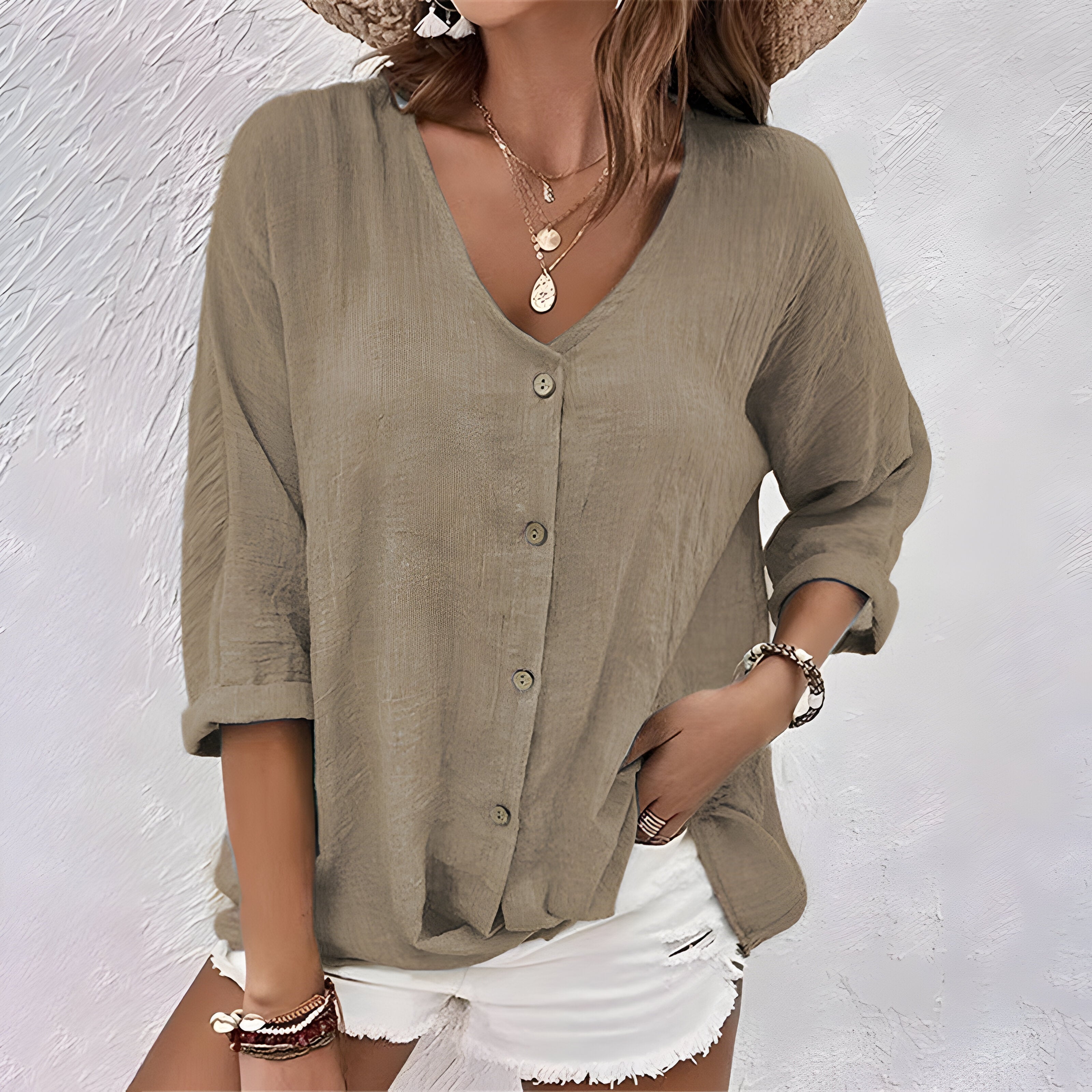 Women's Blouse – Slub Textured Cotton Relaxed Fit Casual | Amelia 7
