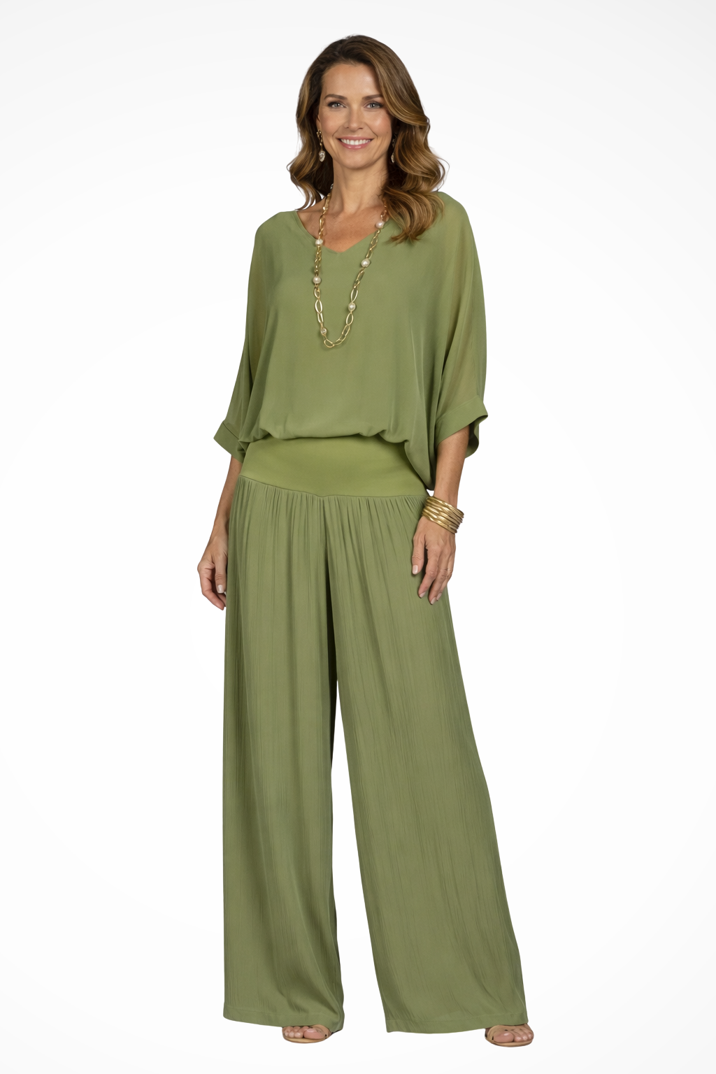 Women's Wide Leg Trousers – Cupro Blend Relaxed Fit Evening | Amelia 1
