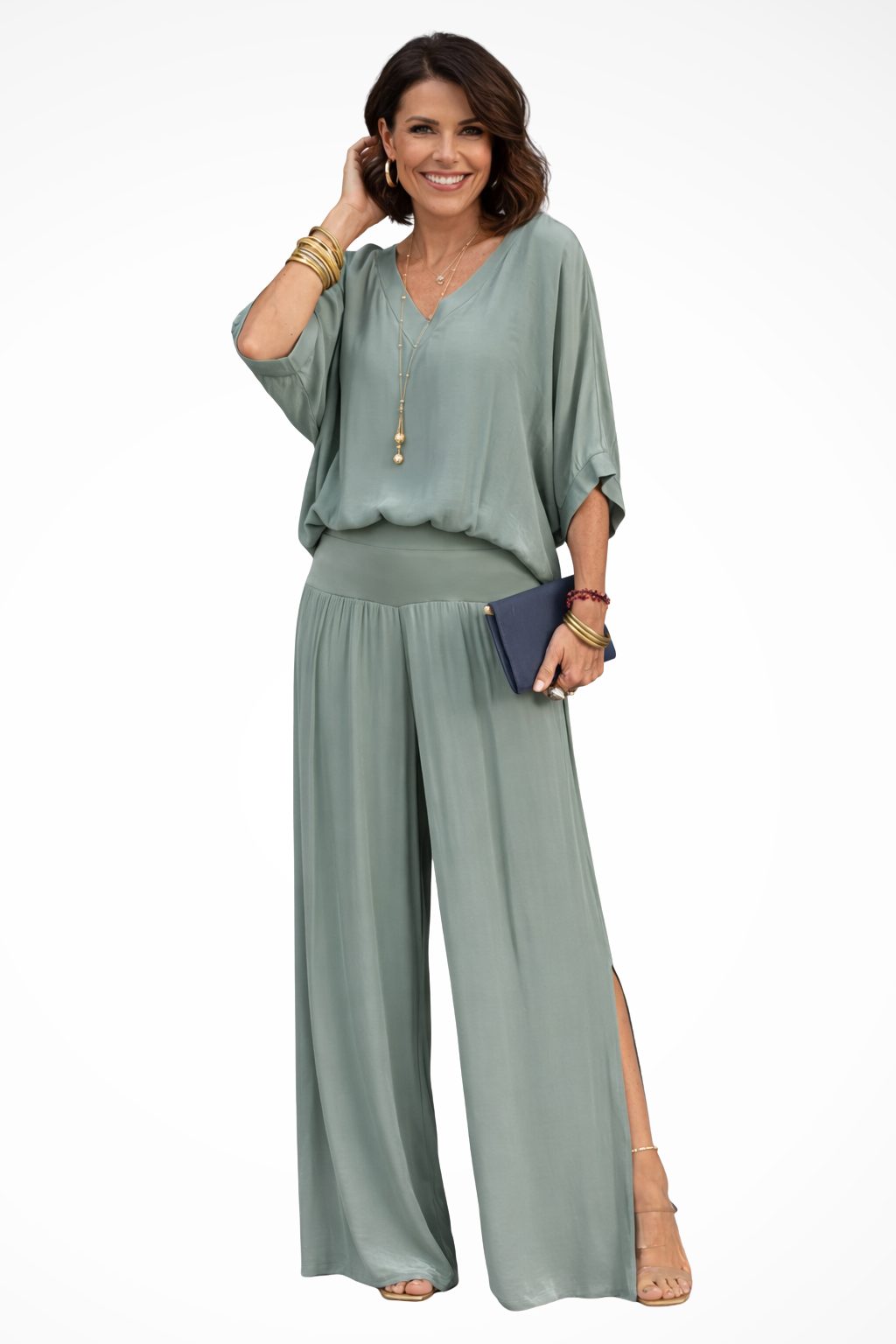 Women's Wide Leg Trousers – Cupro Blend Relaxed Fit Evening | Amelia 9