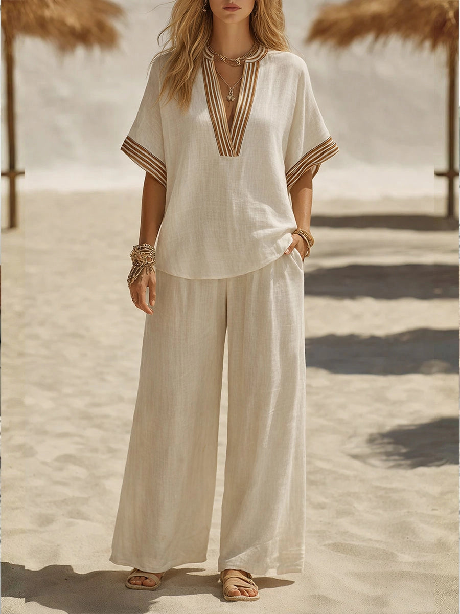 Emma | Relaxed Casual V-neck Silhouette Two-Piece Set