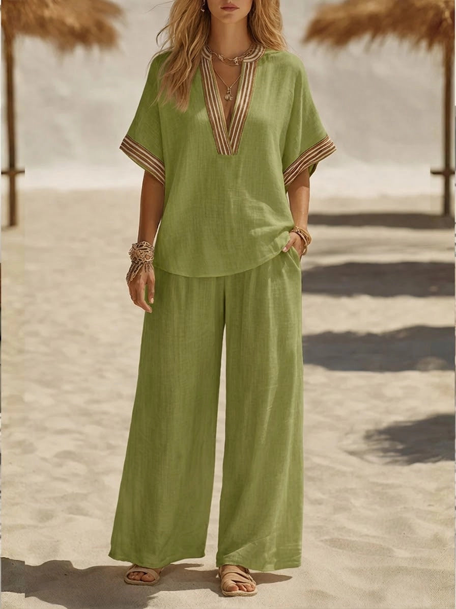 Emma | Relaxed Casual V-neck Silhouette Two-Piece Set