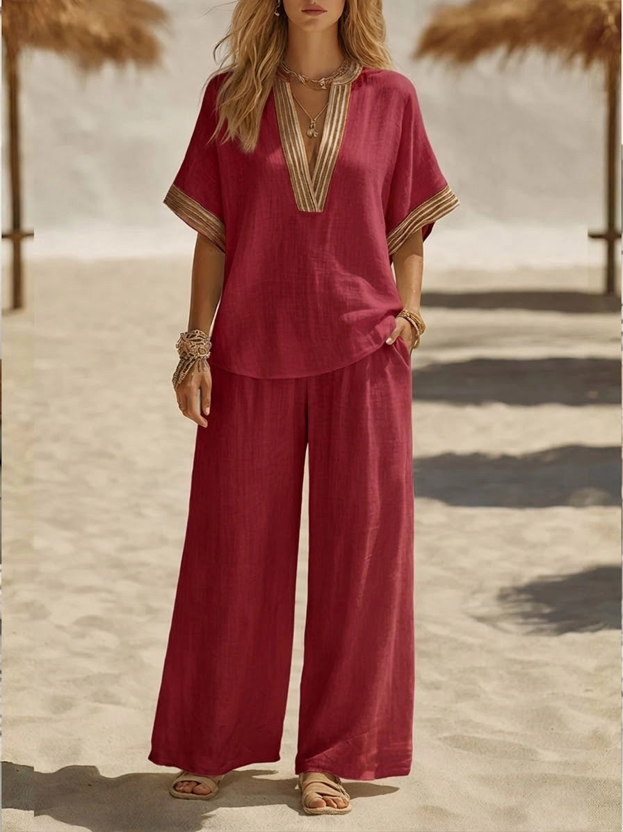 Emma | Relaxed Casual V-neck Silhouette Two-Piece Set