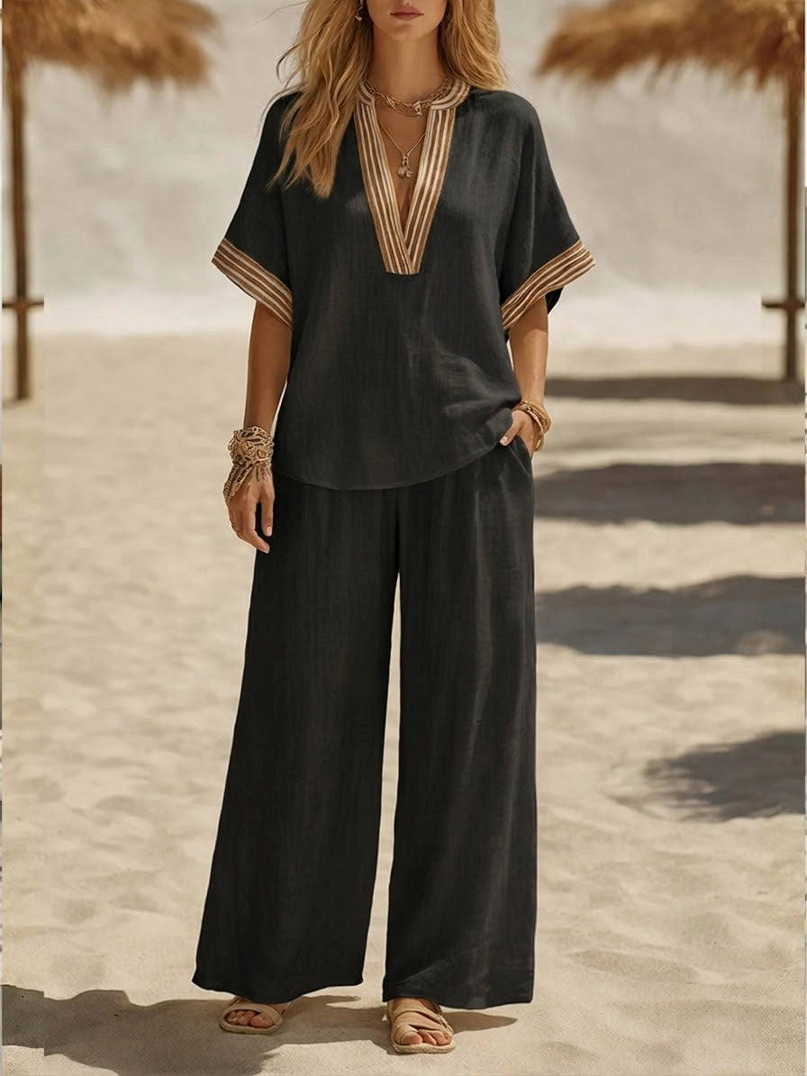 Emma | Relaxed Casual V-neck Silhouette Two-Piece Set