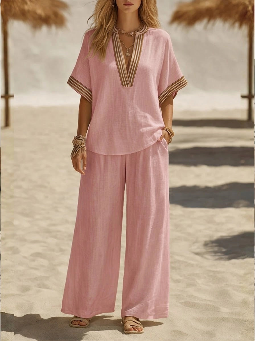 Emma | Relaxed Casual V-neck Silhouette Two-Piece Set