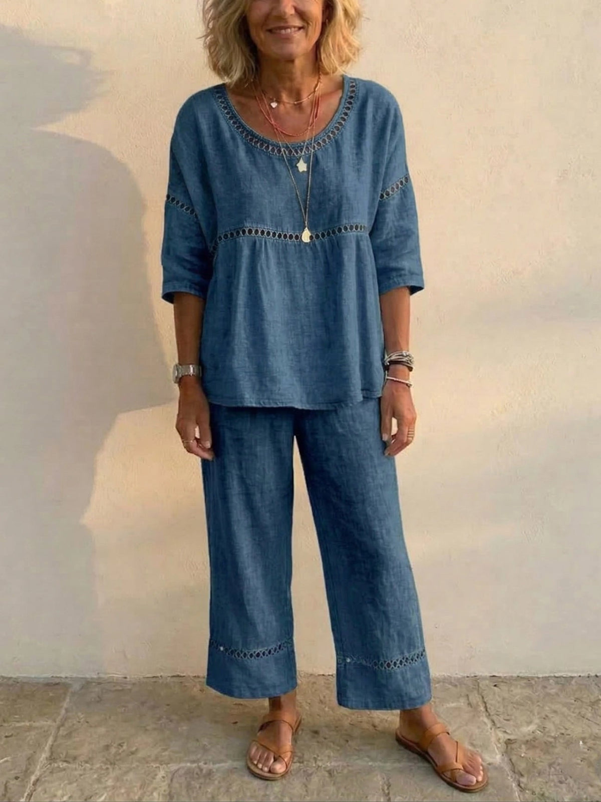 Sophie | Lace Trim Casual Relaxed Fit Two-Piece Set