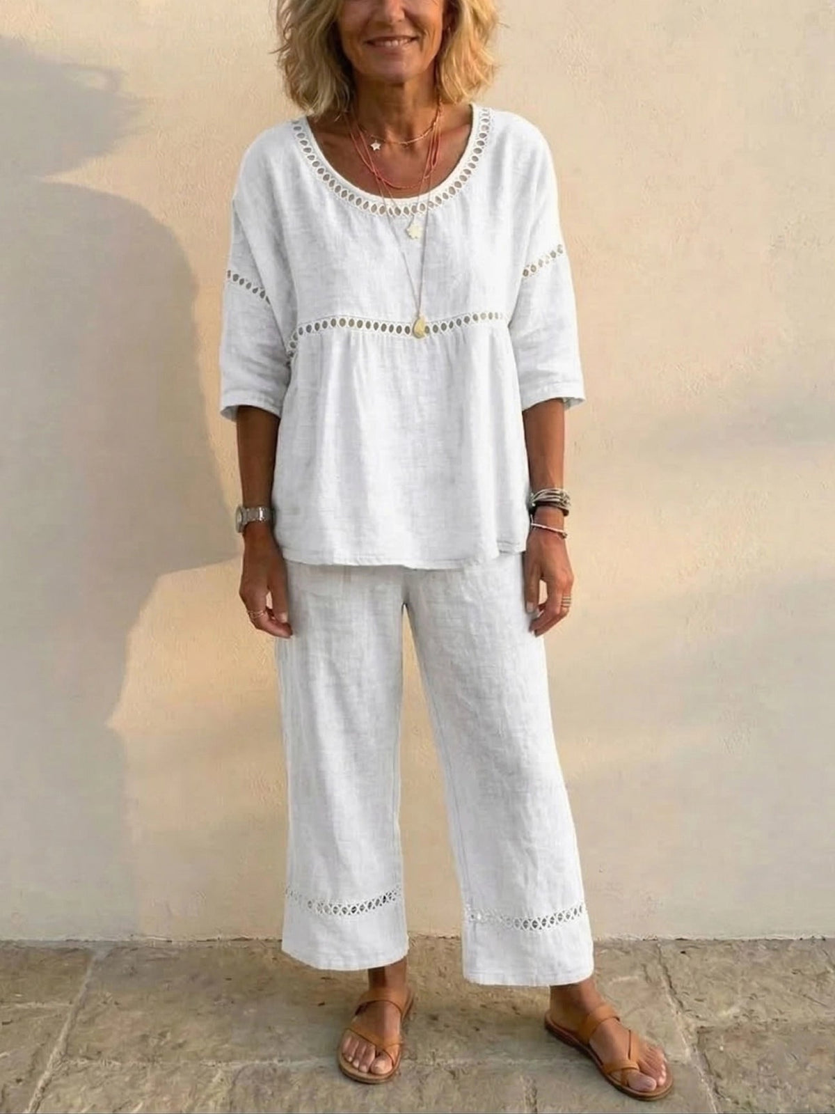 Sophie | Lace Trim Casual Relaxed Fit Two-Piece Set