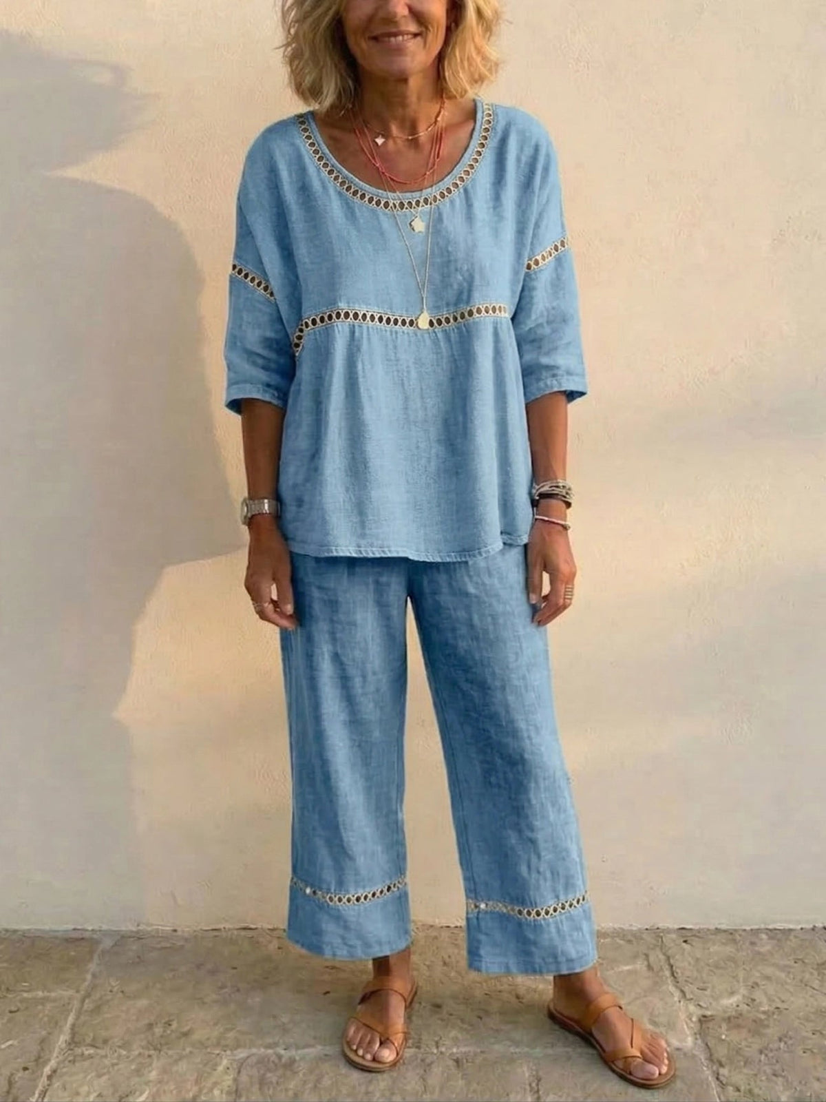 Sophie | Lace Trim Casual Relaxed Fit Two-Piece Set