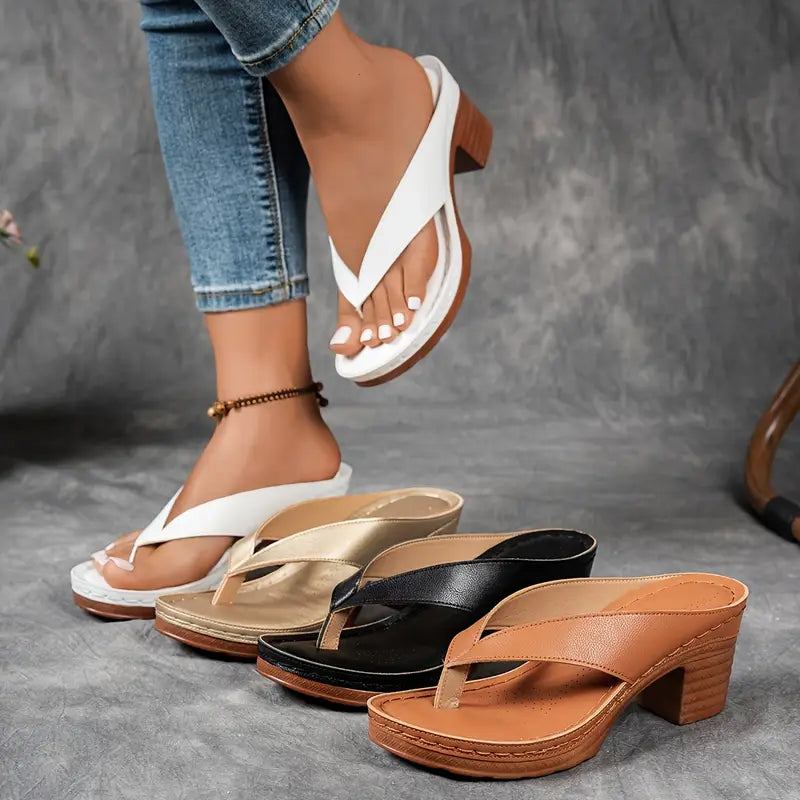 Women's Sandals – Faux-Leather Padded Thong Casual Summer | Amelia 9