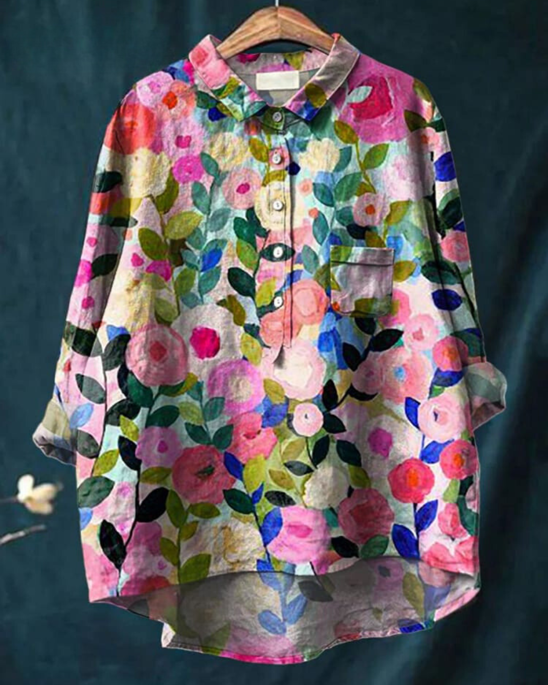Women's Tunic Shirt – Floral Jacquard Relaxed Fit Casual | Amelia 1