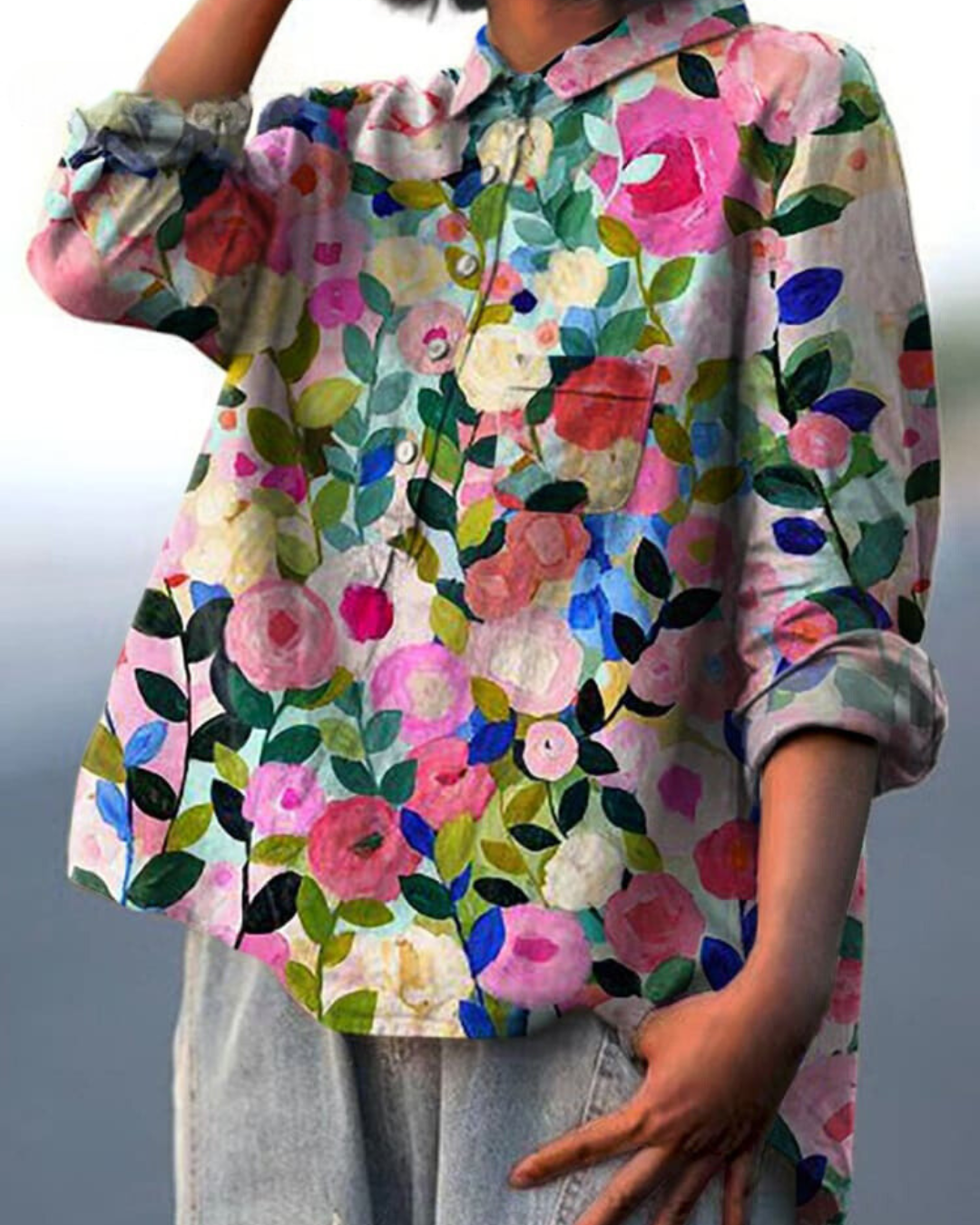 Women's Tunic Shirt – Floral Jacquard Relaxed Fit Casual | Amelia 2
