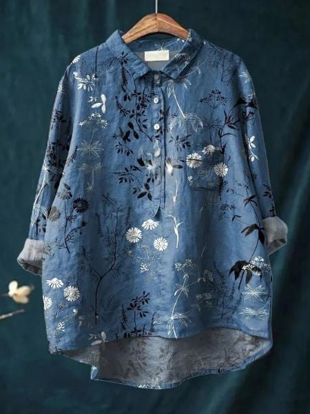 Women's Tunic Shirt – Floral Jacquard Relaxed Fit Casual | Amelia 14
