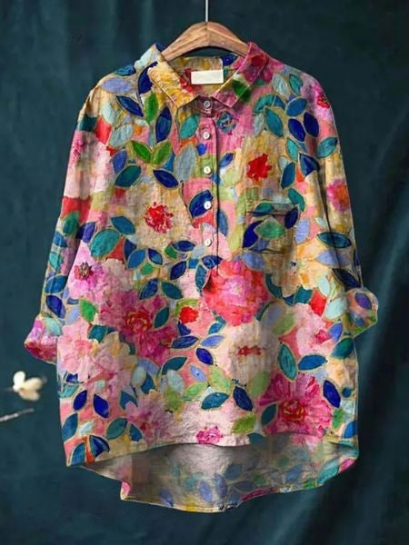 Women's Tunic Shirt – Floral Jacquard Relaxed Fit Casual | Amelia 3
