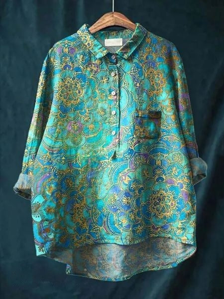 Women's Tunic Shirt – Floral Jacquard Relaxed Fit Casual | Amelia 10