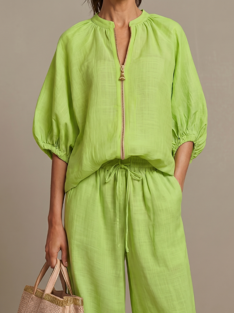Isla | Zip Front Blouson Relaxed Fit Daywear Set