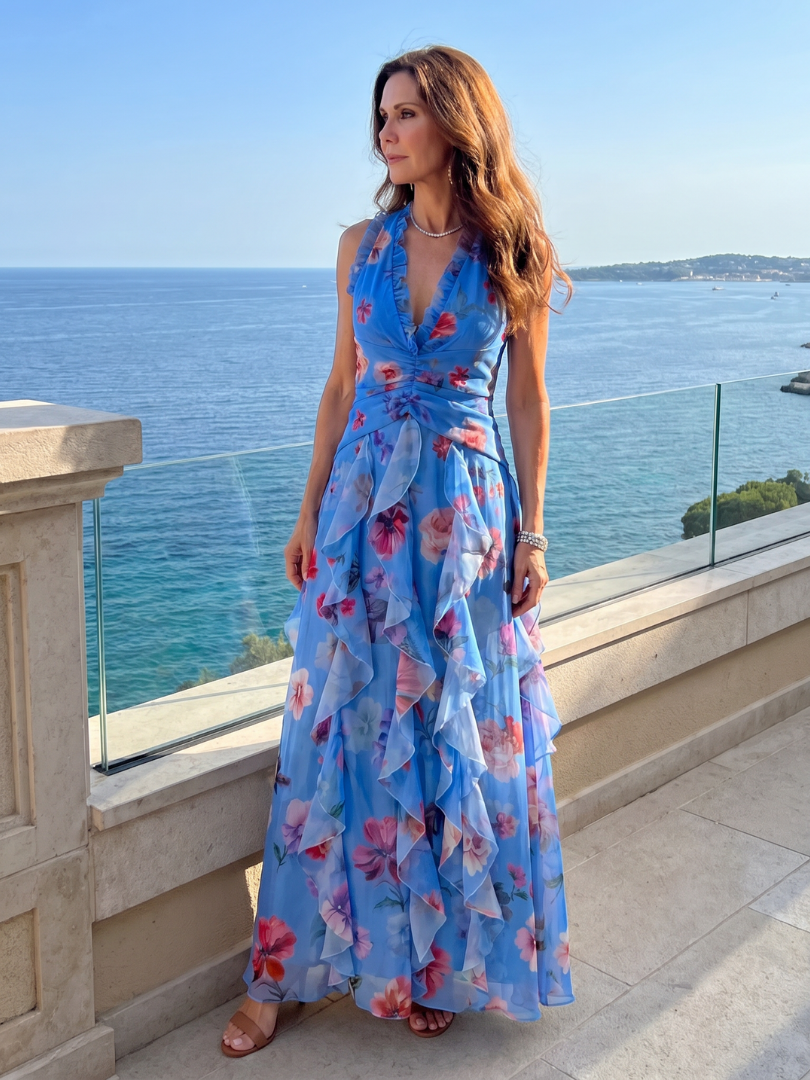 Isla | Halter Neck Ruched Bodice Maxi Dress Relaxed Fit