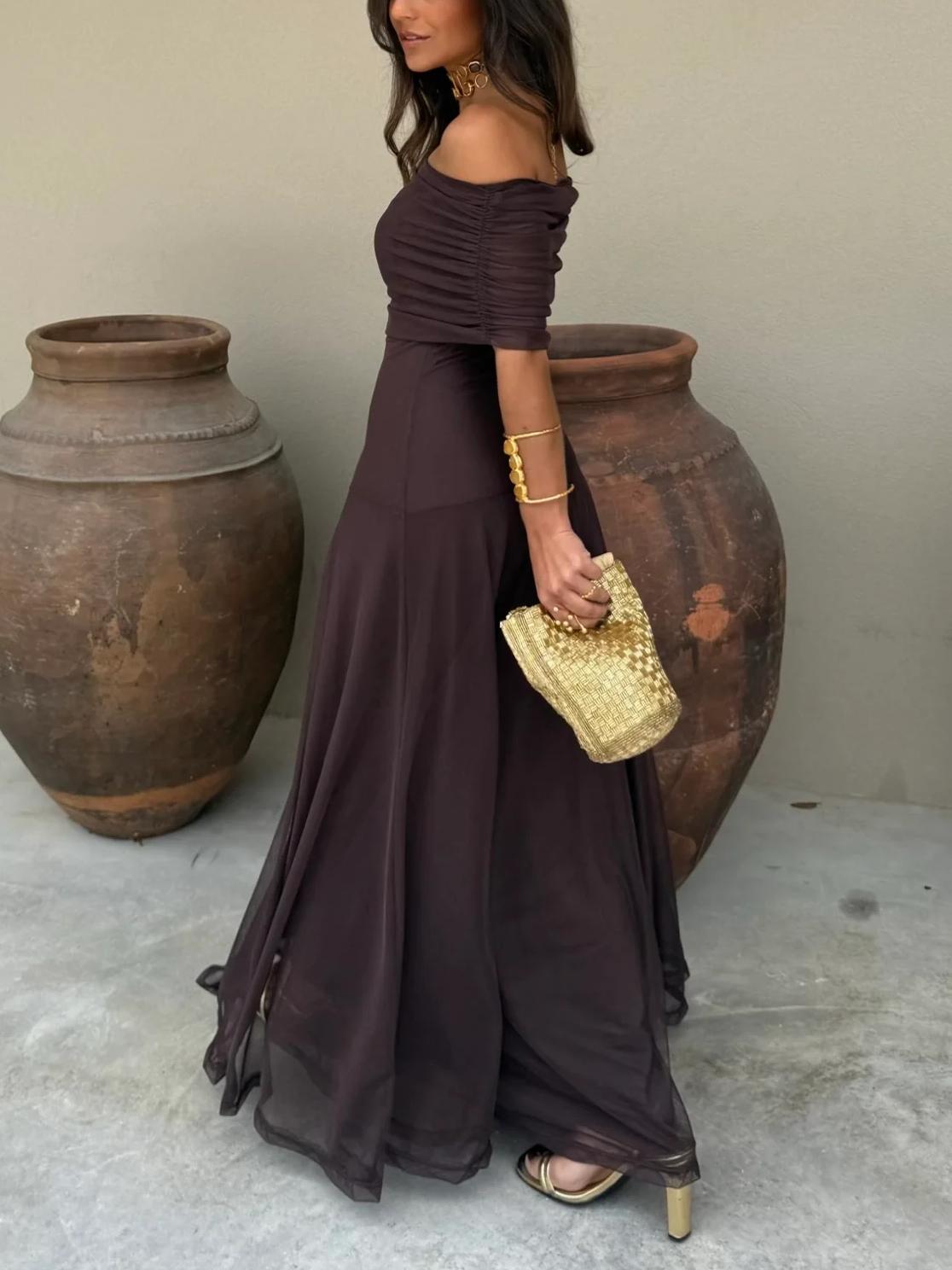 Women's Maxi Dress – Sheer Chiffon Ruched A-Line Evening | Amelia 2