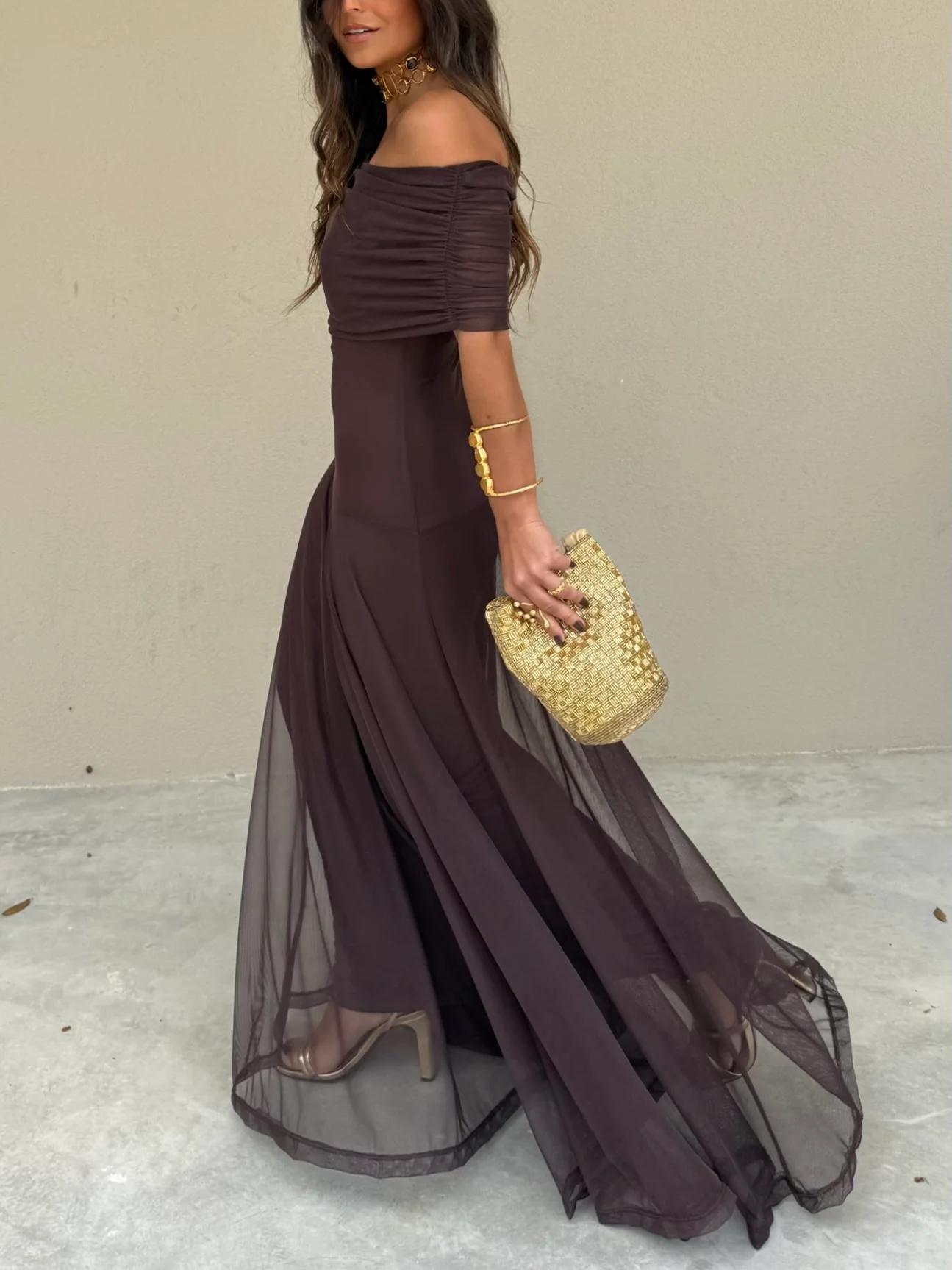 Women's Maxi Dress – Sheer Chiffon Ruched A-Line Evening | Amelia 3