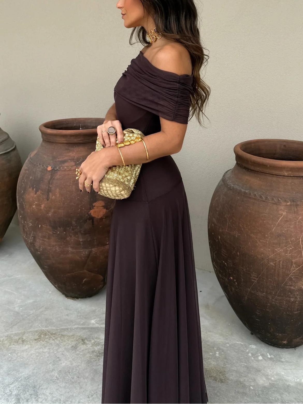 Women's Maxi Dress – Sheer Chiffon Ruched A-Line Evening | Amelia 4