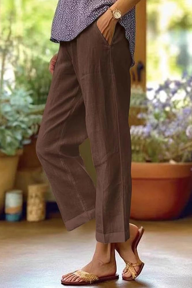 Women's Tapered Trousers – Linen Blend Cropped Casual | Bella 2