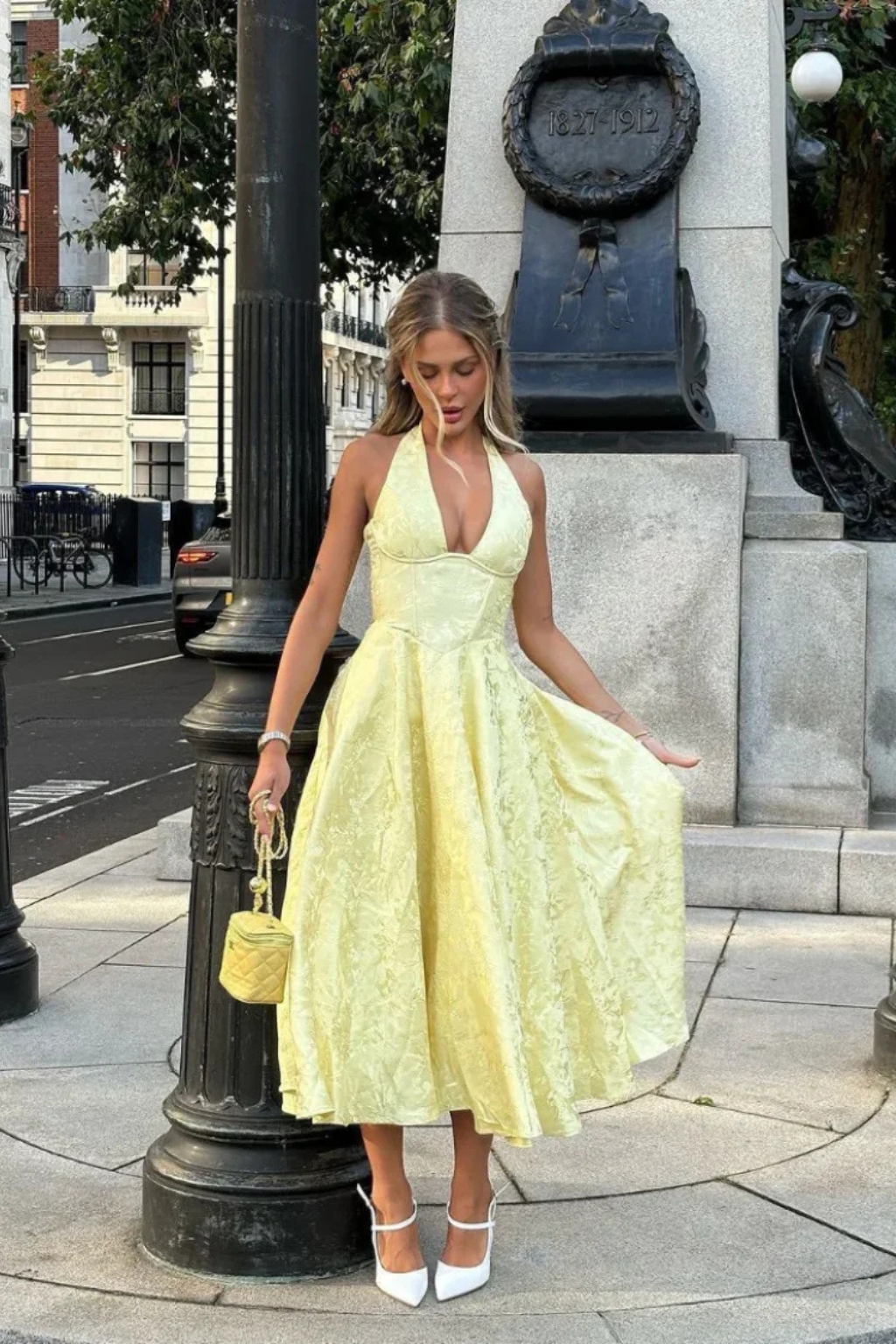 Women's Midi Dress – Floral Jacquard Halter Neck Formal | Amelia 4