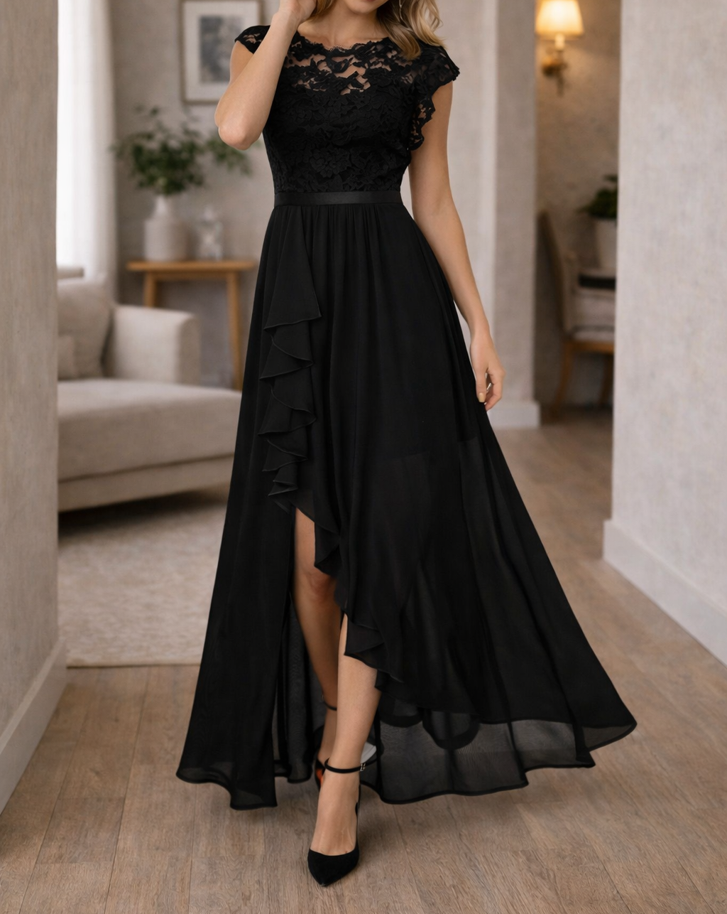 lace bodice high low dress La Femme 32781 - Long Lace/Tulle A-Line Dress