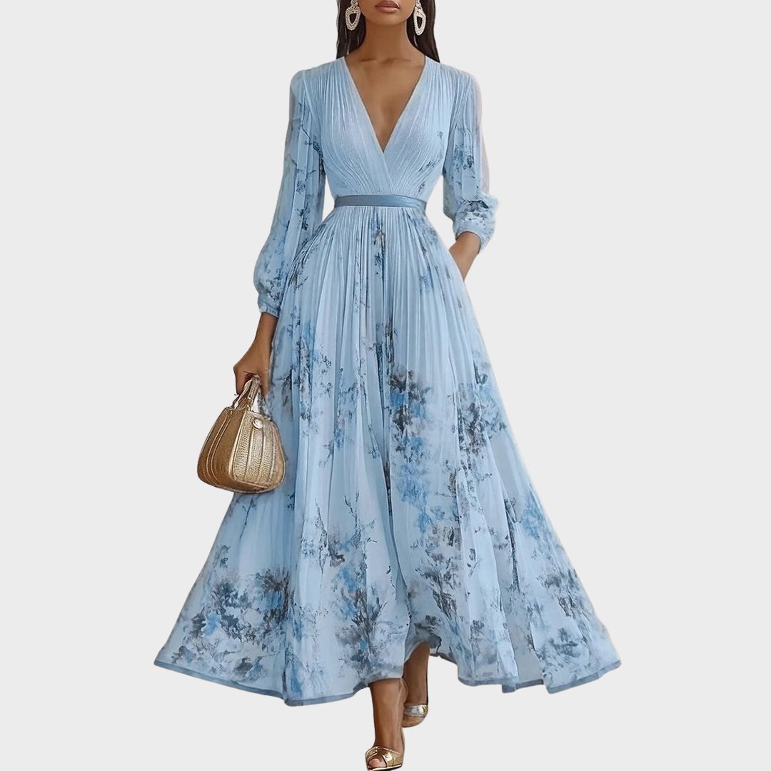 Women's Midi Dress – Lightweight Pleated V-Neck Formal | Amelia 4