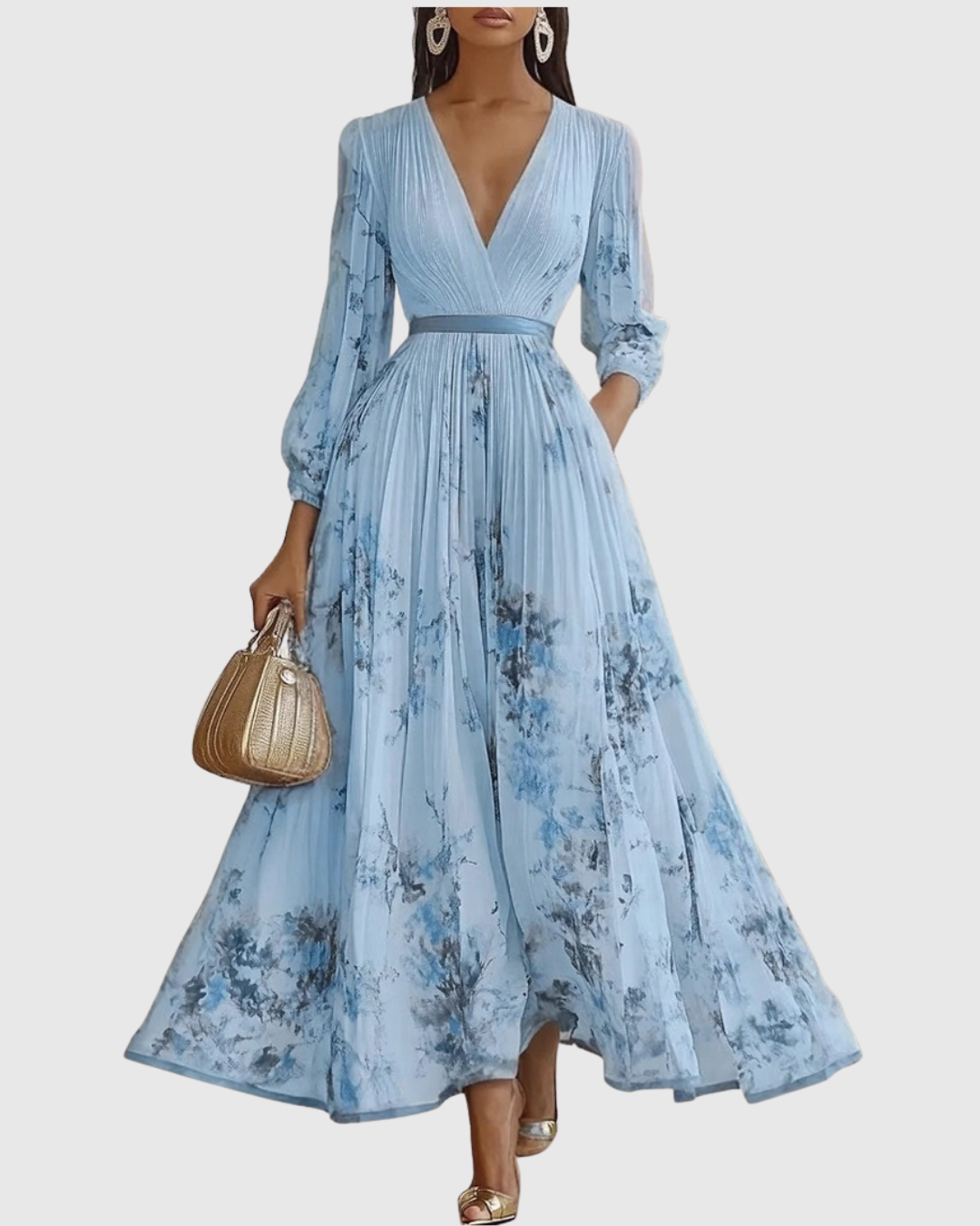 Women's Midi Dress – Lightweight Pleated V-Neck Formal | Amelia 6