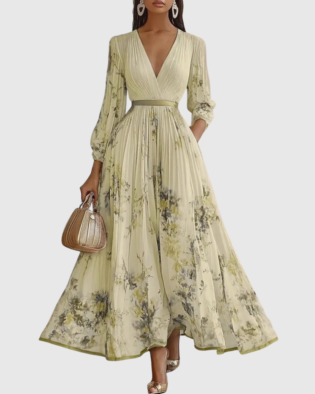 Women's Midi Dress – Lightweight Pleated V-Neck Formal | Amelia 8