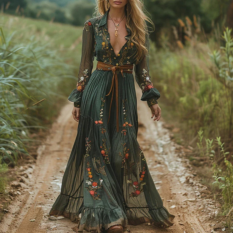 Theodosia | Embroidered Floral Gauze Maxi Dress