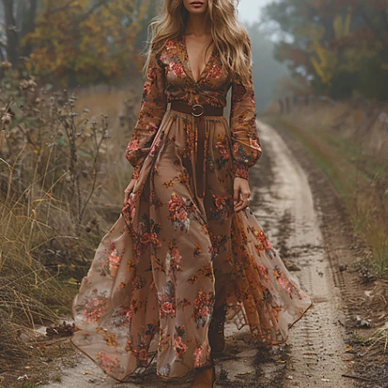 Women's Maxi Dress – Lightweight Gauze Floral Embroidered Evening | Amelia 4