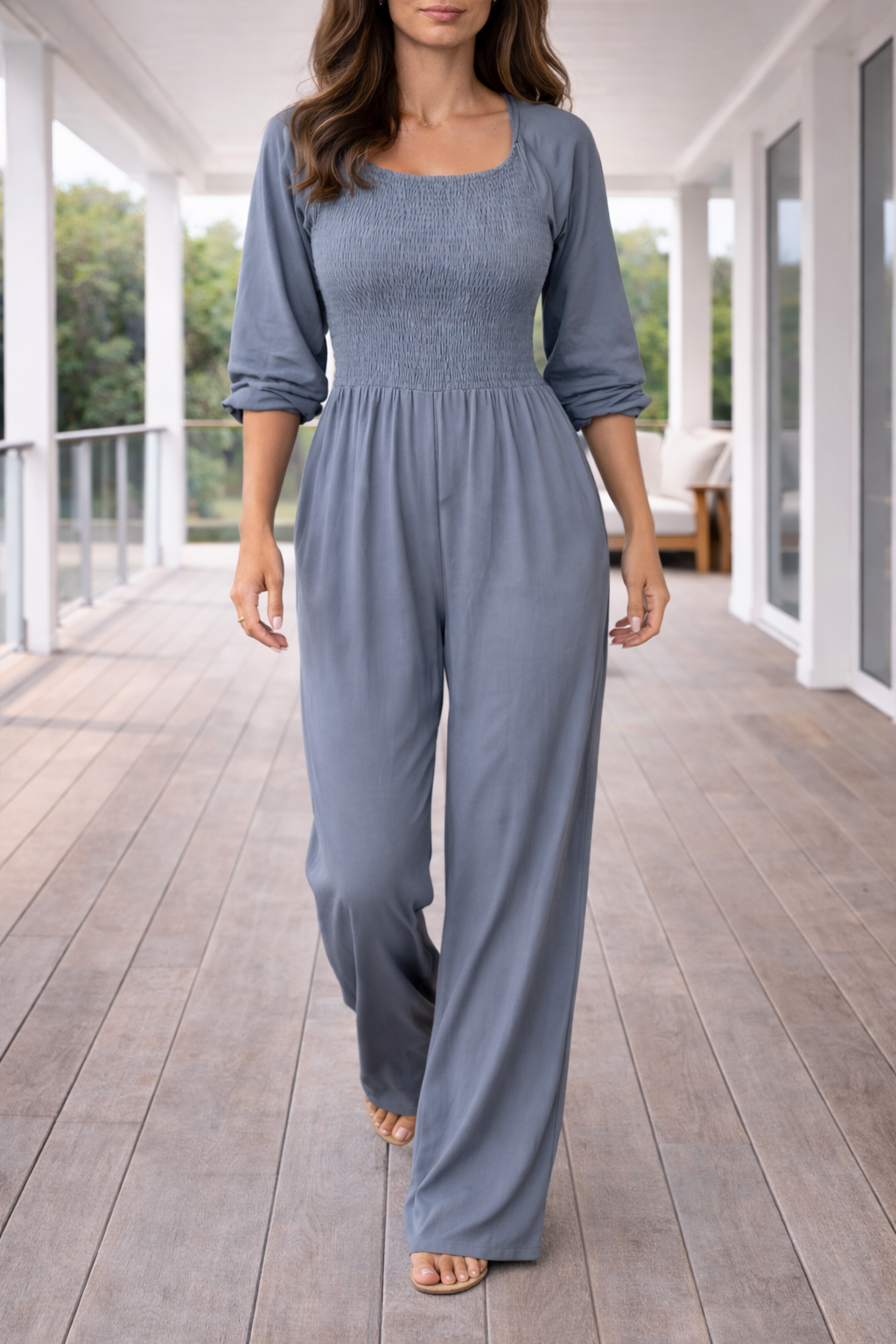 Women's Jumpsuit – Linen Blend Wide Leg Evening | Amelia 4