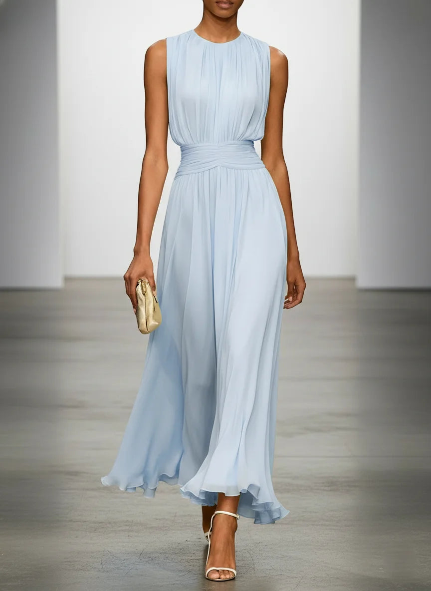Lily | Ruched Waist Sleeveless Wedding Guest A-Line Maxi Dress