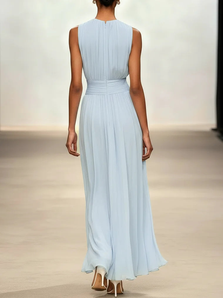 Lily | Ruched Waist Sleeveless Wedding Guest A-Line Maxi Dress