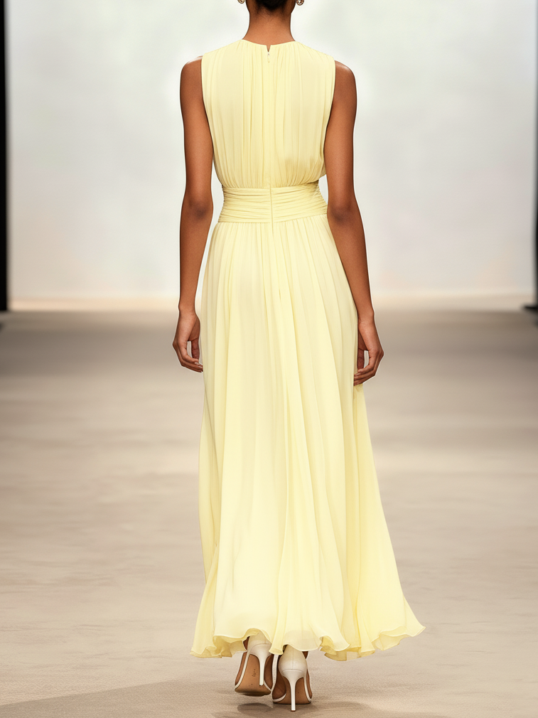 Lily | Ruched Waist Sleeveless Wedding Guest A-Line Maxi Dress