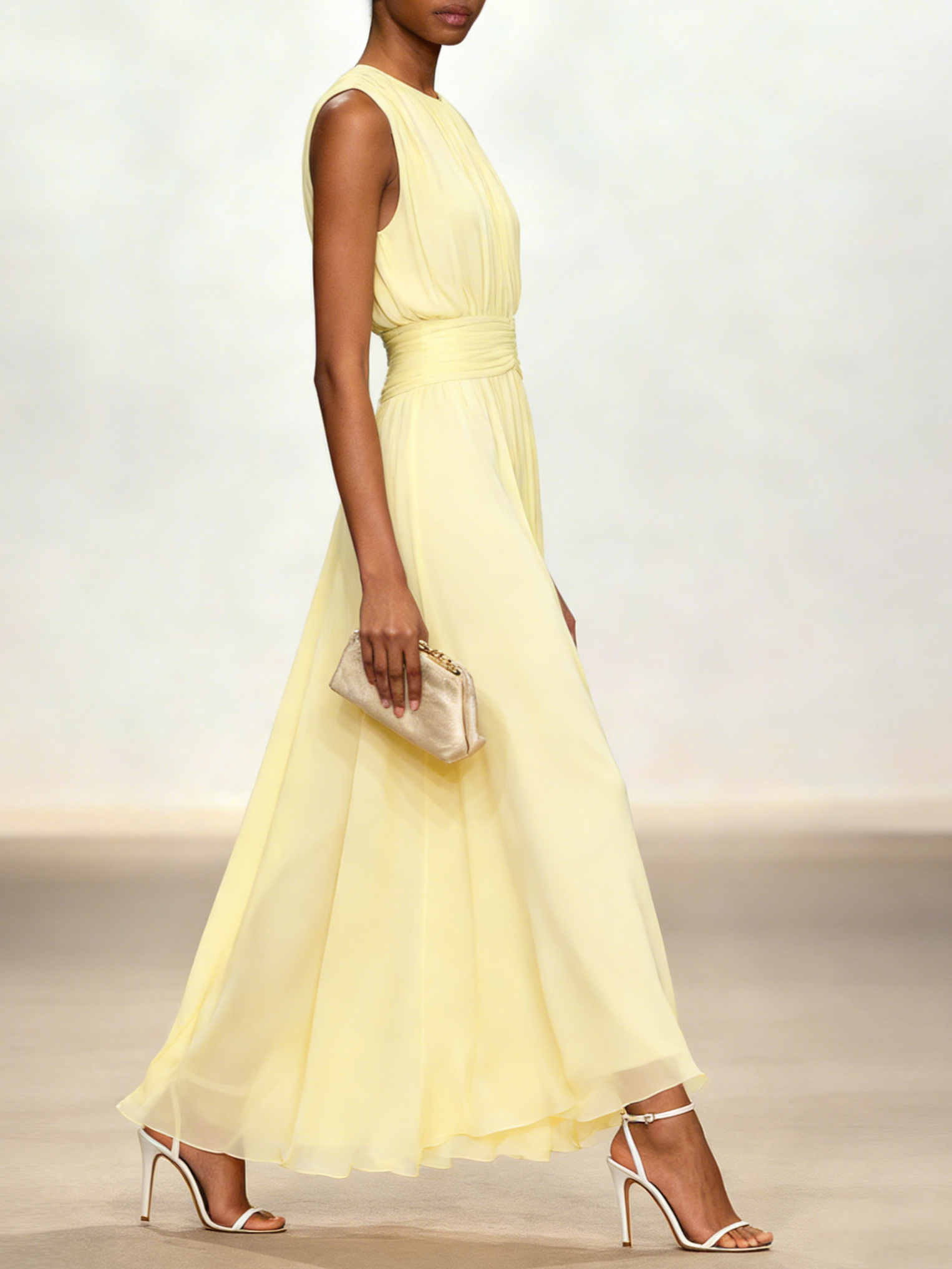 Lily | Ruched Waist Sleeveless Wedding Guest A-Line Maxi Dress