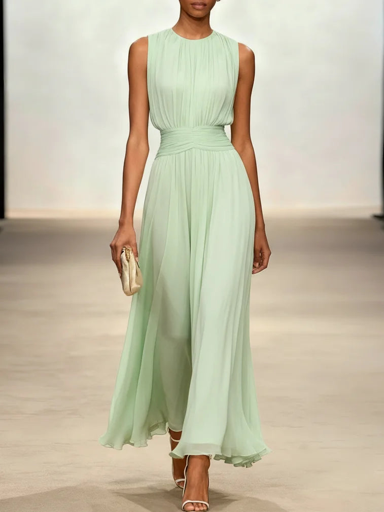 Lily | Ruched Waist Sleeveless Wedding Guest A-Line Maxi Dress