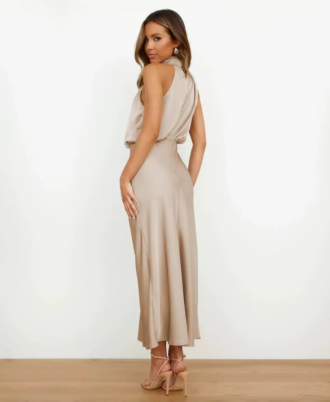 Sophie | Sleeveless High Neck Casual Midi Dress Cotton Blend Regular Fit
