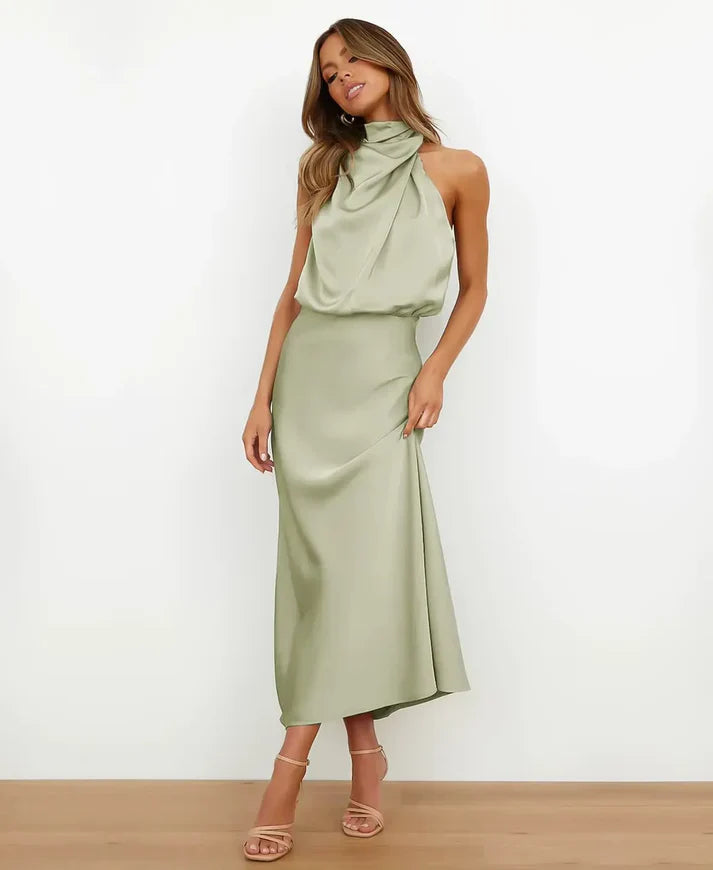 Sophie | Sleeveless High Neck Casual Midi Dress Cotton Blend Regular Fit