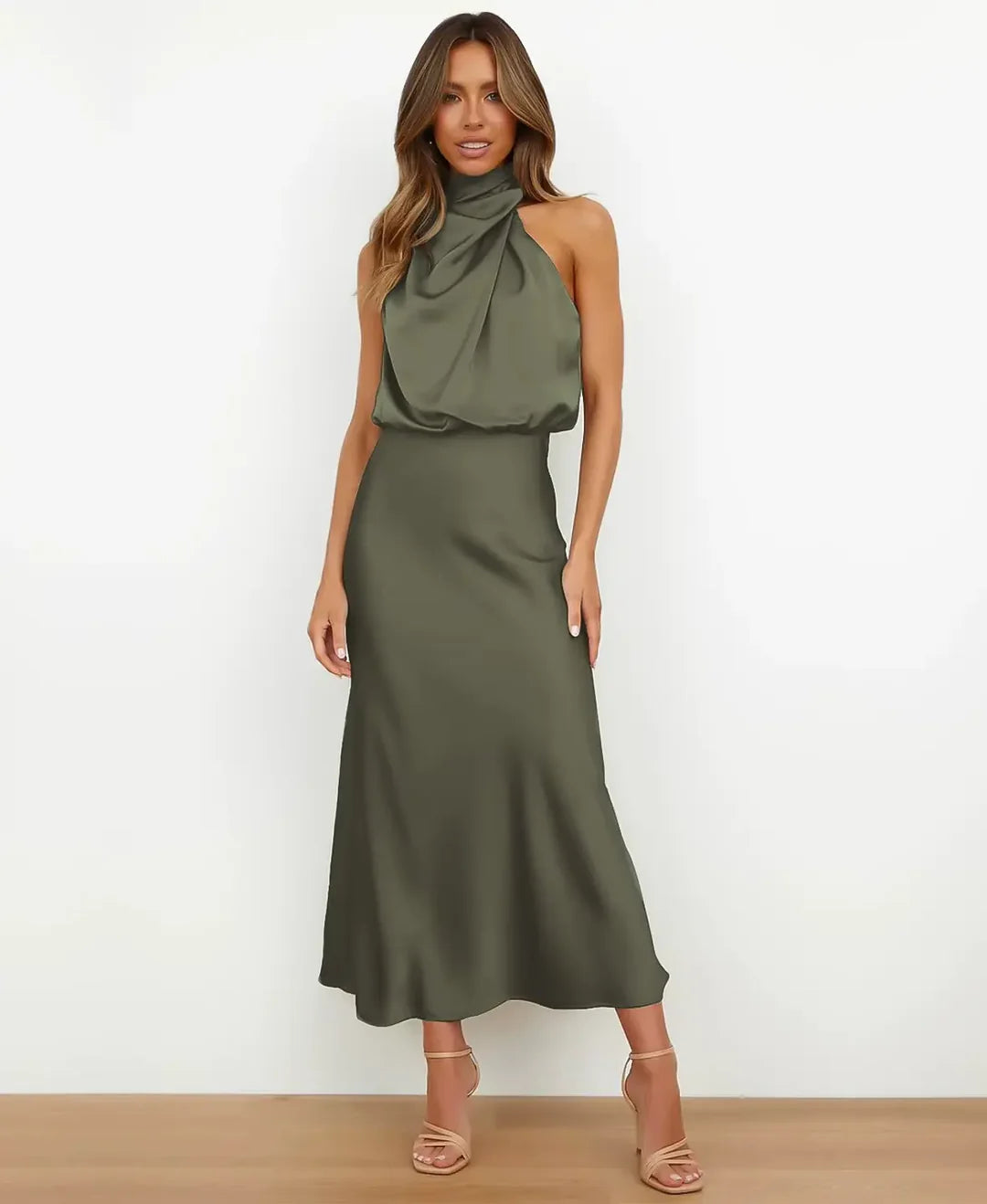 Sophie | Sleeveless High Neck Casual Midi Dress Cotton Blend Regular Fit