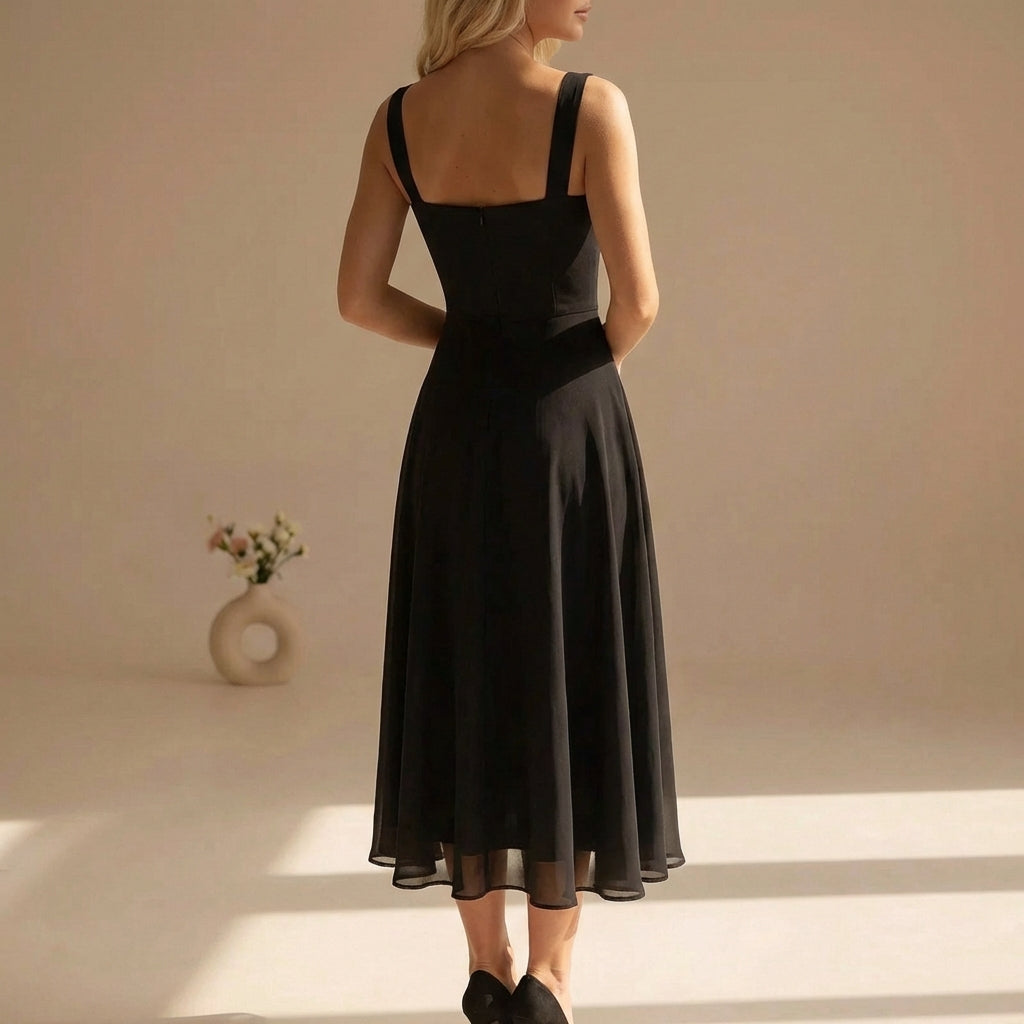 Emma | Square Neck Sleeveless Summer Midi Dress Elegant Fit