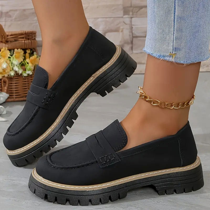 Women's Chunky Loafers – Matte Nubuck Platform Casual | Amelia 1