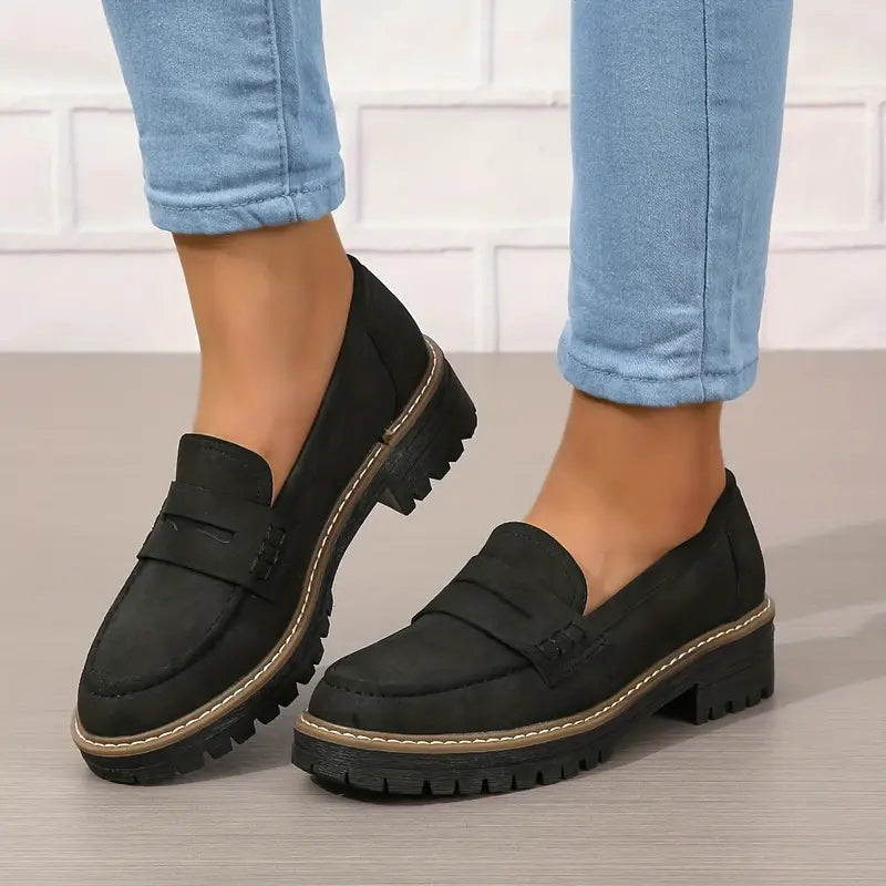 Women's Chunky Loafers – Matte Nubuck Platform Casual | Amelia 2