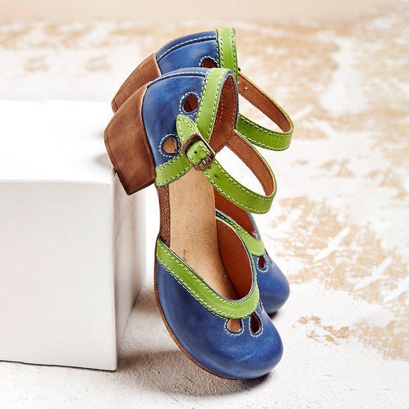 Women's Mary Janes – Burnished Leather Block Heel Everyday | Amelia 1