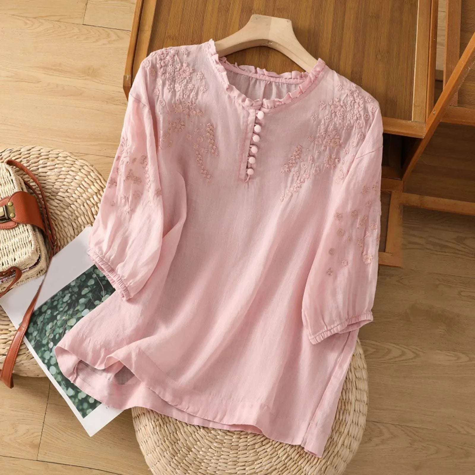 Women's Blouse – Cotton-Linen Relaxed Fit Casual | Isabella 3