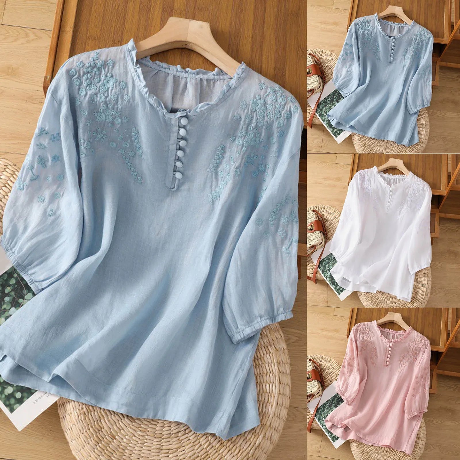 Women's Blouse – Cotton-Linen Relaxed Fit Casual | Isabella 5