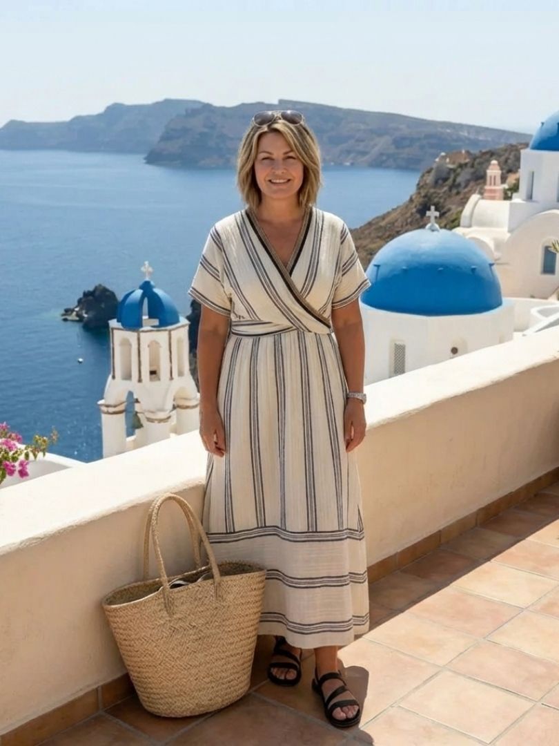 Emma | V Neck Wrap Casual Daywear Relaxed Fit Midi Dress