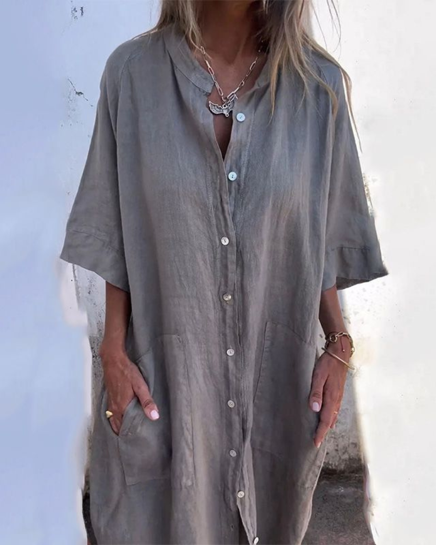 Velain | Washed Linen Button-Down Tunic Dress