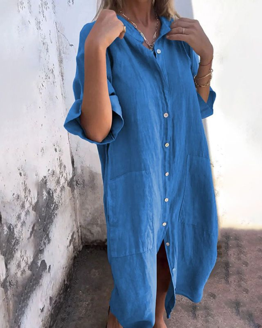 Women's Midi Dress – Washed Linen Oversized Relaxed Casual | Florence 3